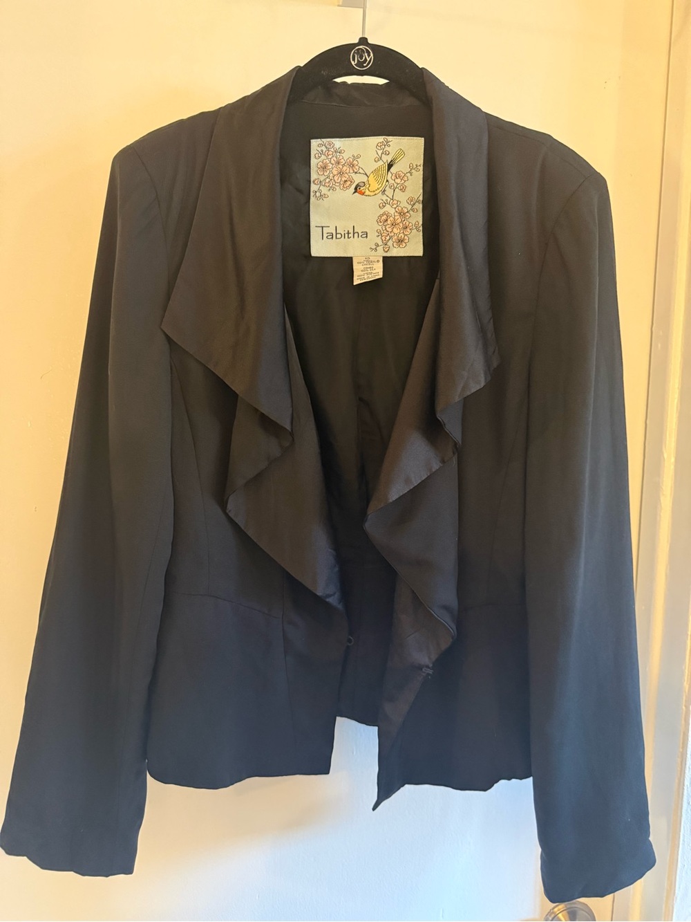 Tabitha Anthropologie Black Draped Blazer Size 12 Silk Trim Tencel Jacket